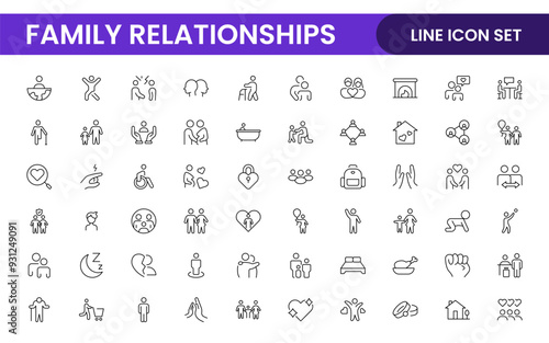 Loving Family Relationships outline modern icon set. editable line icon collection.
