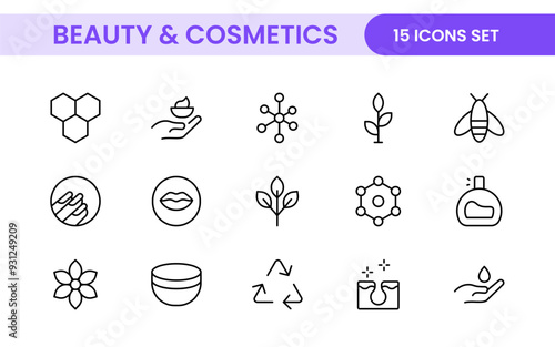 Organic Beauty and Cosmetics product outline icon set. editable line icon collection.