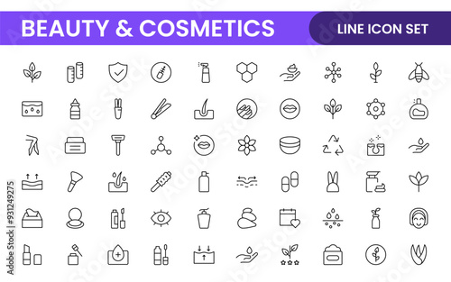 Organic Beauty and Cosmetics product outline icon set. editable line icon collection.