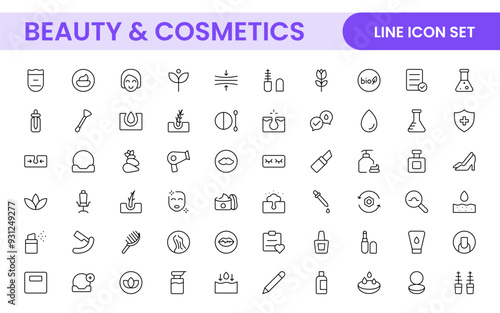 Organic Beauty and Cosmetics product outline icon set. editable line icon collection.