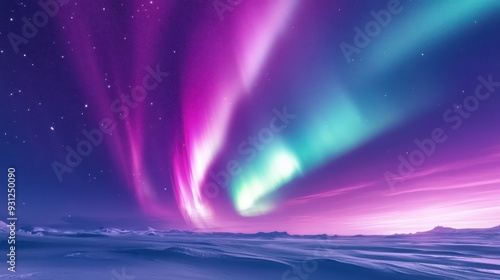 Wallpaper Mural A stunning display of the aurora borealis illuminating a night sky over a snowy landscape. Torontodigital.ca