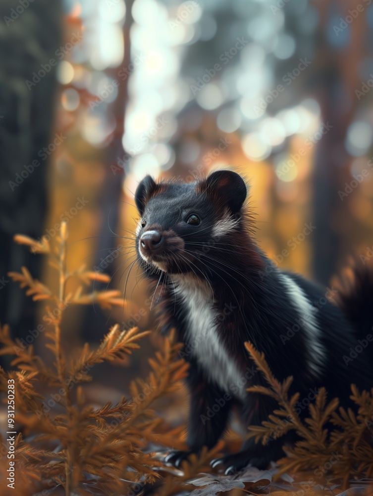 Skunk, Mephitidae, Striped Skunk Wildlife Photography Close Up in Forest Skunk, Mephitidae, Striped Skunk Wildlife Photography Close Up in Forest