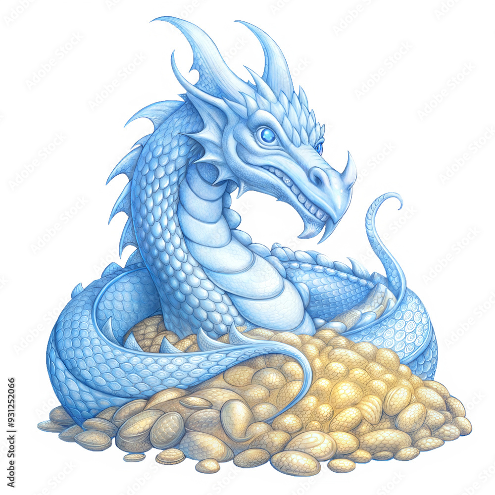 Fototapeta premium a dragon and piles of gold 3d sketch illustration