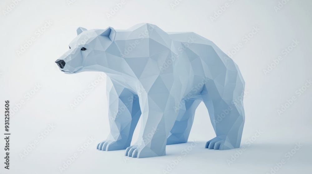 Fototapeta premium 3D render of a white polar bear made from many blue plastic vertical stripes