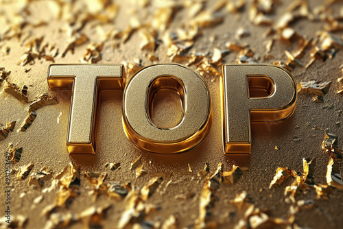 The word 'TOP' rendered in golden 3D letters with a sparkling, glittery background. Symbolizes premium quality and excellence.