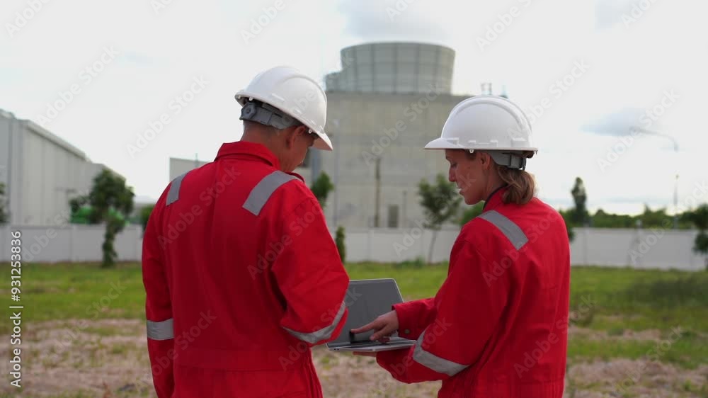 Engineer discussion about blueprint drawings inside Electricity power plant site. Senior Engineer wearing safety jacket and PPE working about Petrochemical plant Engineer discussion about blueprint drawings inside Electricity power plant site. Senior Engineer wearing safety jacket and PPE working about Petrochemical plant