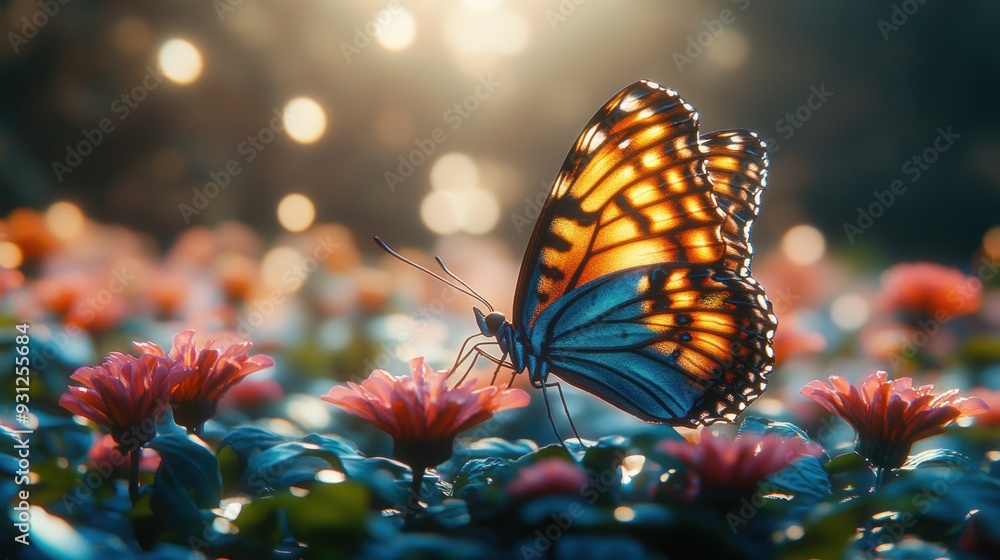 Butterfly in a Garden of Flowers Butterfly in a Garden of Flowers
