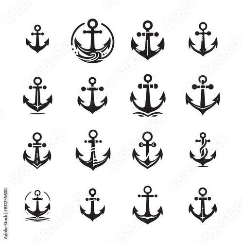 Minimalist Anchor Silhouette Icon Bundle | Elegant Vector Collection for Coastal and Ocean Branding Needs
 photo