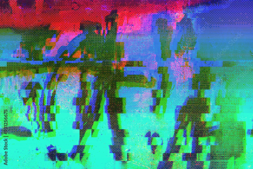 Abstract glitch art background - green, pink, and blue fragmented pixelated textures. Urban digital distortion texture, retro futuristic grunge 8bit design. Cyberpunk Retro rave 90s, 2000s aesthetic Abstract glitch art background - green, pink, and blue fragmented pixelated textures. Urban digital distortion texture, retro futuristic grunge 8bit design. Cyberpunk Retro rave 90s, 2000s aesthetic