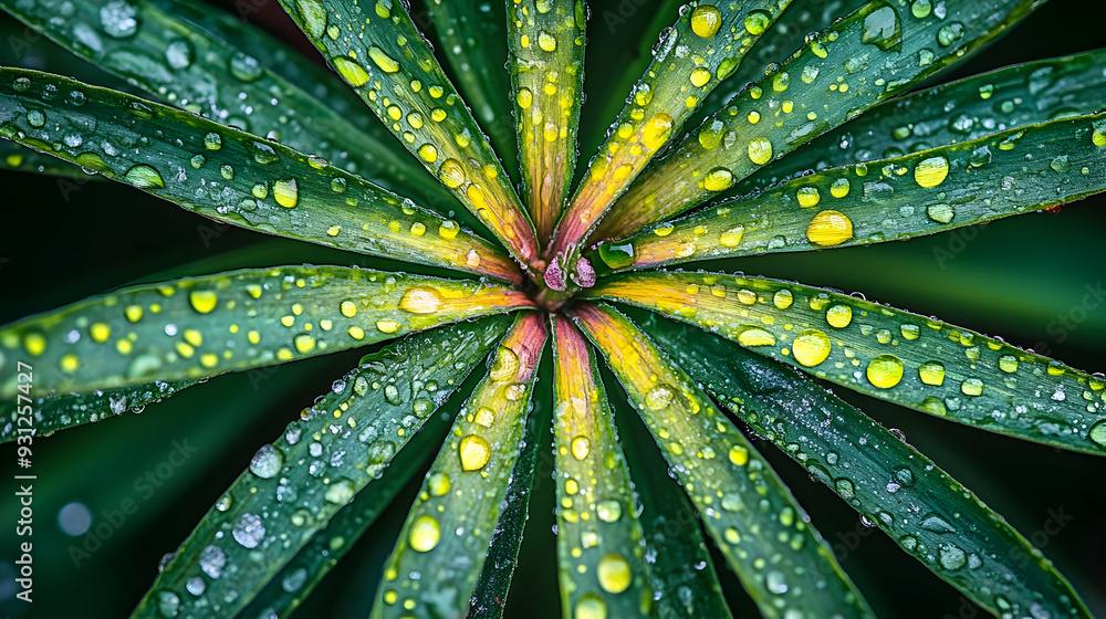 Close-up of a green plant leaf with water droplets. Close-up of a green plant leaf with water droplets.