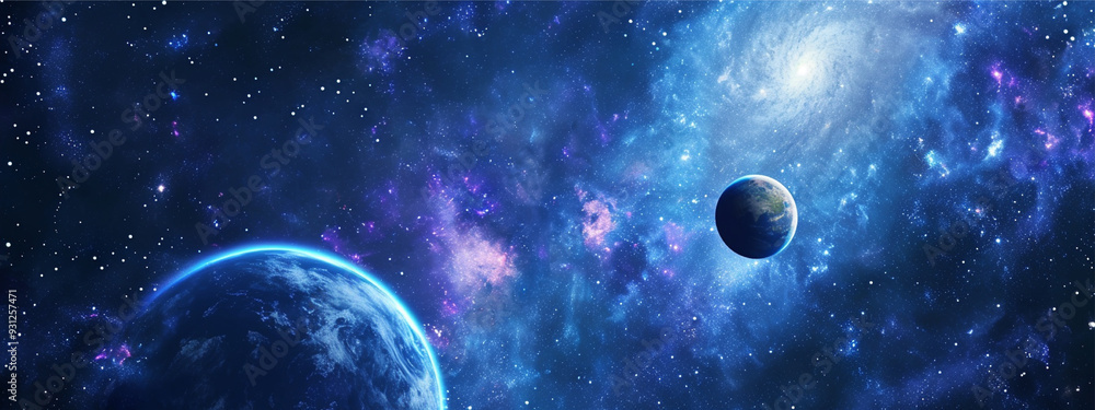 A planet in space. Blue cosmic background. A universe with planets in the space illustration. A planet in space. Blue cosmic background. A universe with planets in the space illustration.