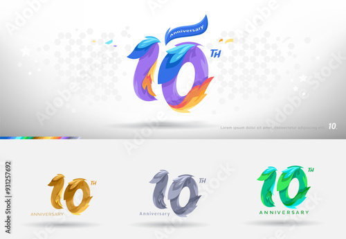 10th Anniversary design logo. Modern colorful style. cheerful number celebration with color variation