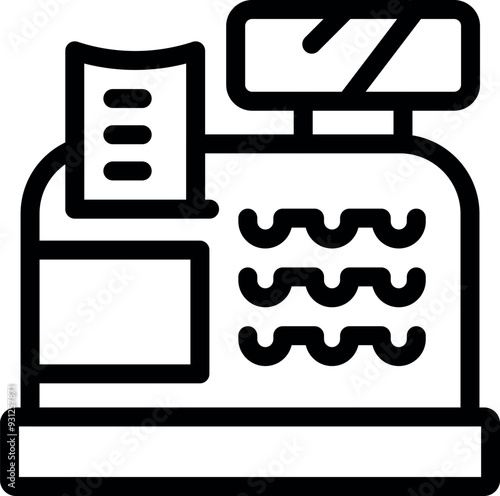 Line art icon of a cash register printing a receipt, perfect for representing a point of sale