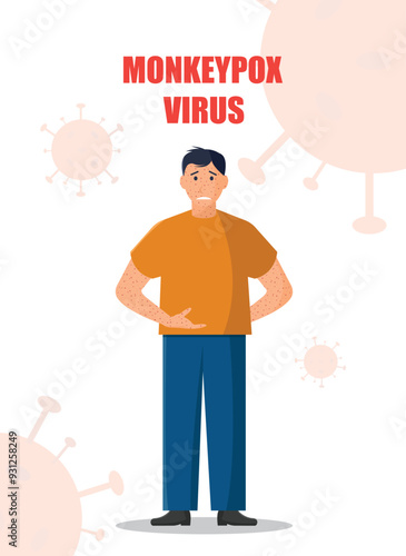 The human body is covered with a rash. A zoonotic viral disease caused by monkeypox virus. Banner.