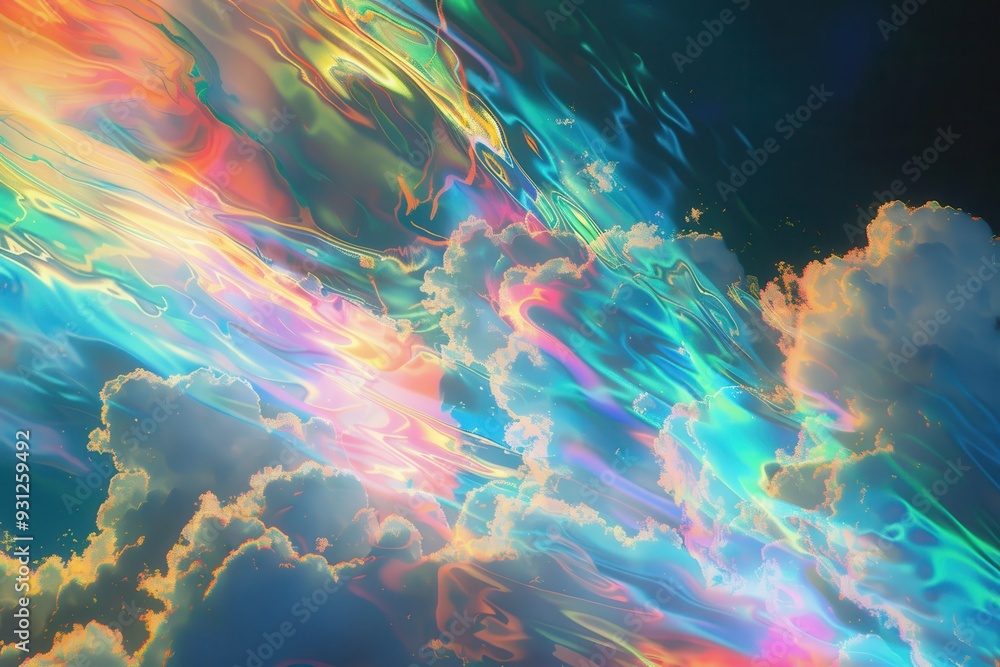 A holographic cloud, shifting and changing colors as it moves A holographic cloud, shifting and changing colors as it moves