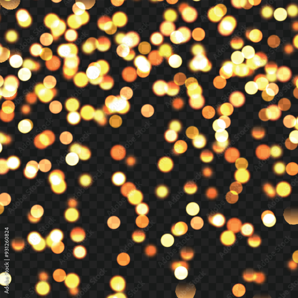 Obraz premium Glowing golden bokeh lights on a dark background, festive atmosphere. Vector