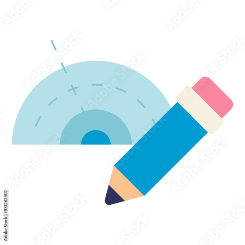 protractor tool and pencil flat icon