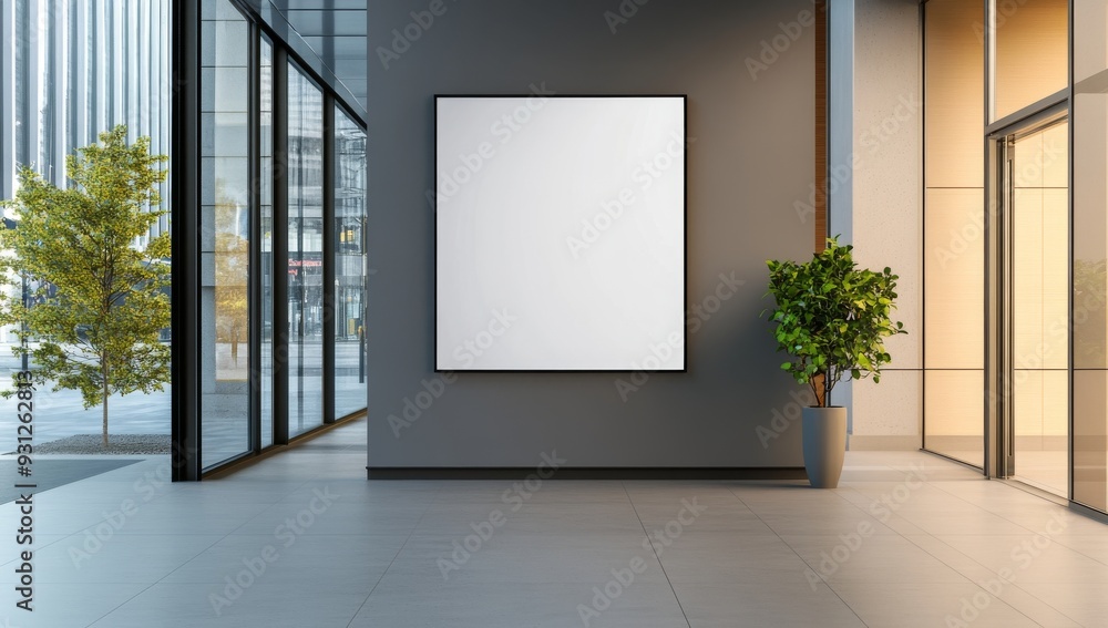 3D rendering of a blank white poster on the wall outside modern 3D rendering of a blank white poster on the wall outside modern