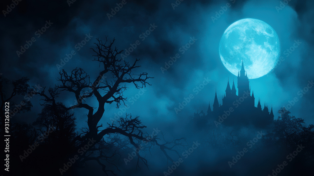 Gothic castle, moonlit night, eerie mist, Watercolor style Gothic castle, moonlit night, eerie mist, Watercolor style