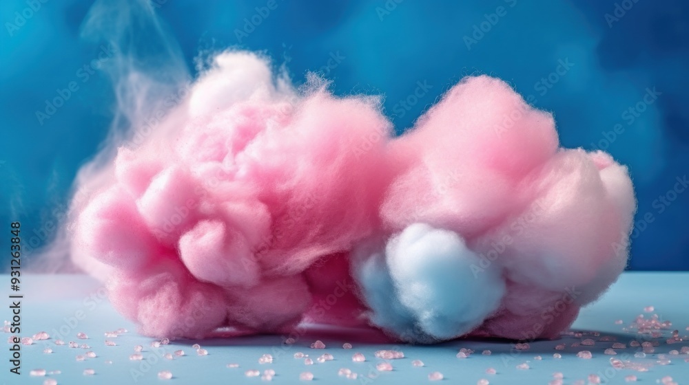 Pink and Blue Cotton Candy Cloud on a Blue Background Pink and Blue Cotton Candy Cloud on a Blue Background