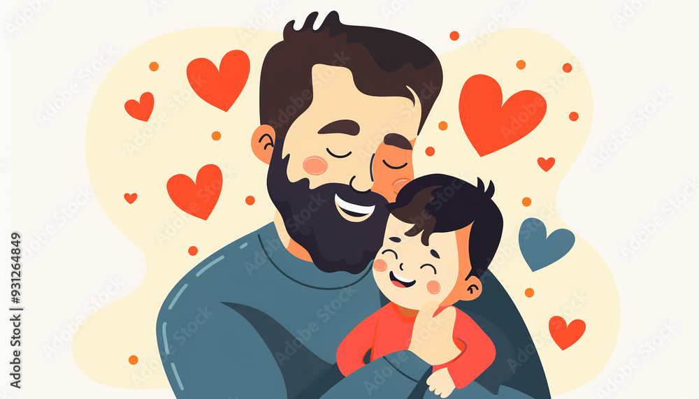 A bearded father lovingly holding his smiling son A bearded father lovingly holding his smiling son