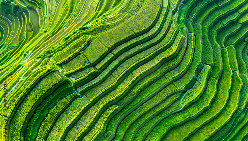Organic texture - Rice terraces in Mu Cang Chai in Vietnam. Green Background Organic texture - Rice terraces in Mu Cang Chai in Vietnam. Green Background