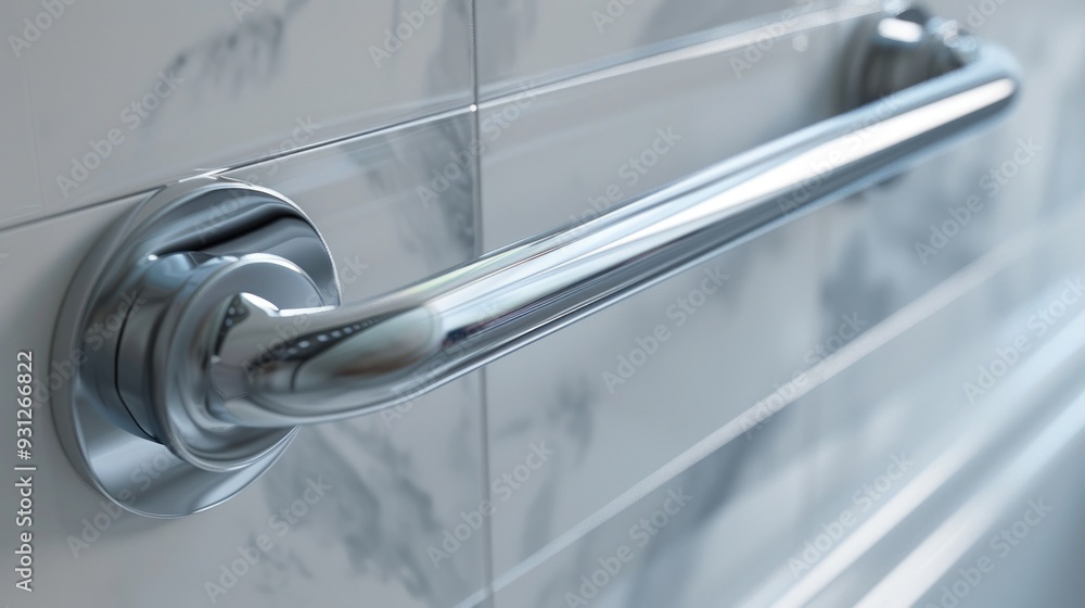 Chrome Grab Bar in Modern Bathroom Setting Chrome Grab Bar in Modern Bathroom Setting