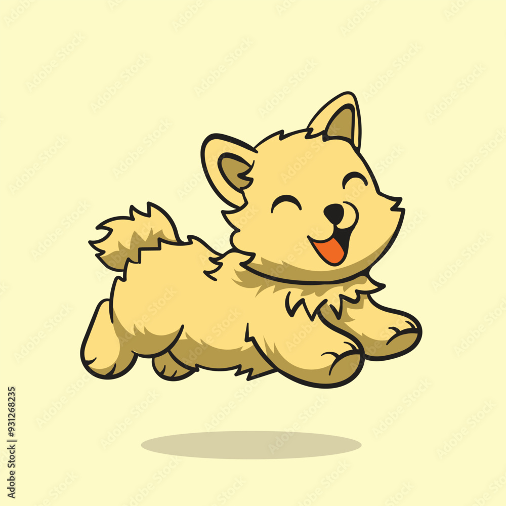 Happy Dog Jumping and Running Cartoon Flat Color Illustration Happy Dog Jumping and Running Cartoon Flat Color Illustration