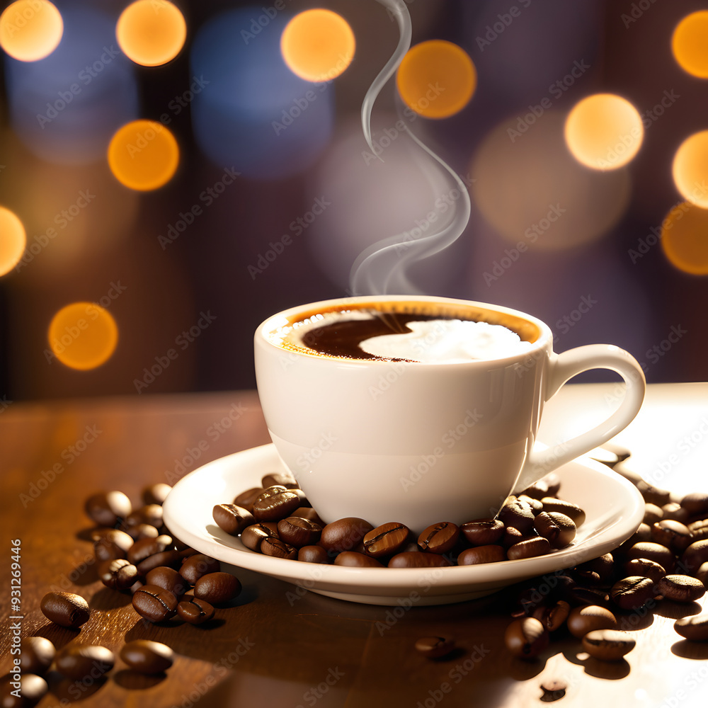 coffee still life, cup of coffee and bean coffee still life, cup of coffee and bean