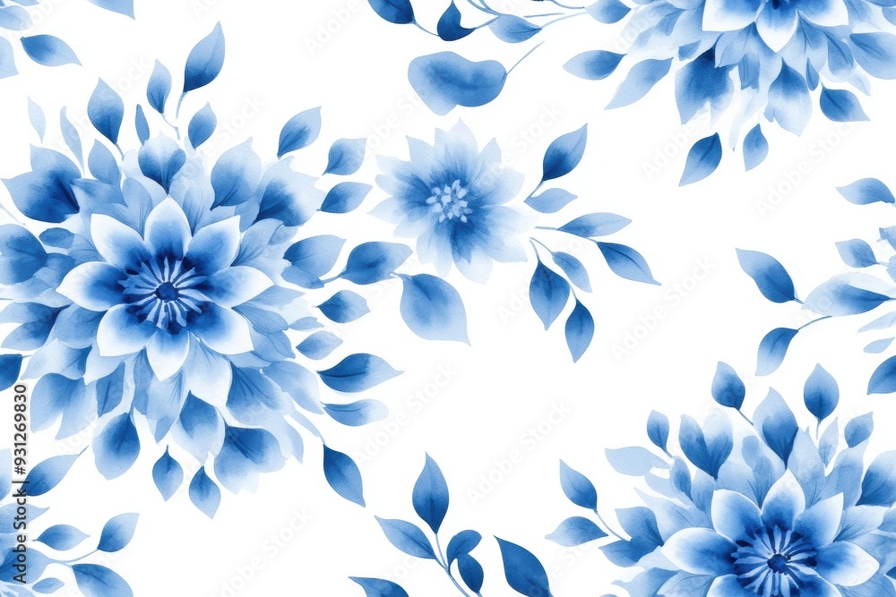 Intricate blue Boho mandala pattern in watercolor style, seamlessly repeating on a white background Intricate blue Boho mandala pattern in watercolor style, seamlessly repeating on a white background