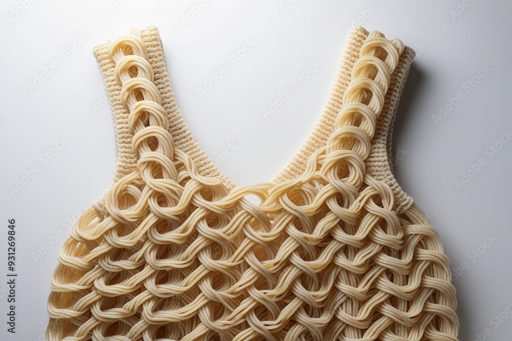 Obraz premium Knitted Outfit Crafted from Carefully Woven Noodles, Set Against a Seamless White Background