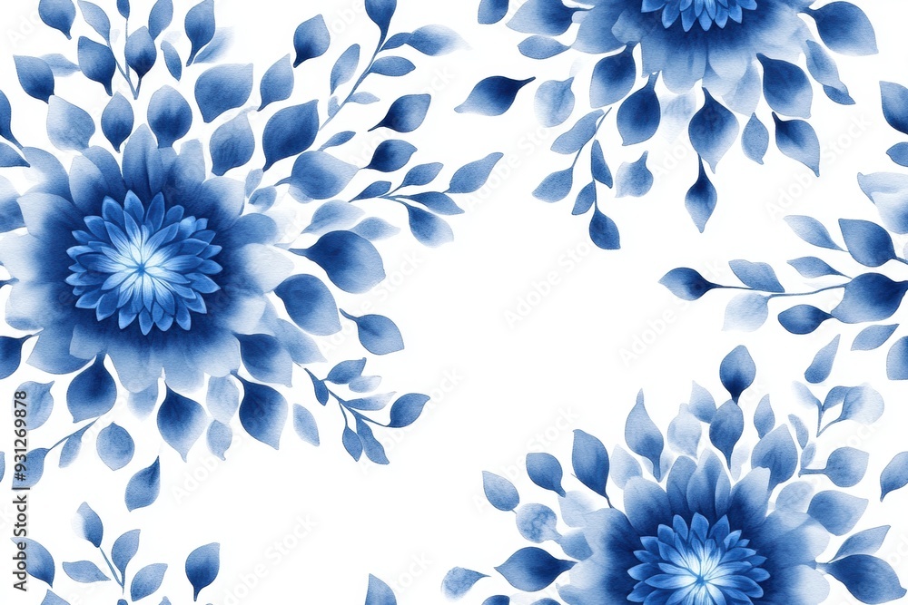 Intricate blue Boho mandala pattern in watercolor style, seamlessly repeating on a white background Intricate blue Boho mandala pattern in watercolor style, seamlessly repeating on a white background