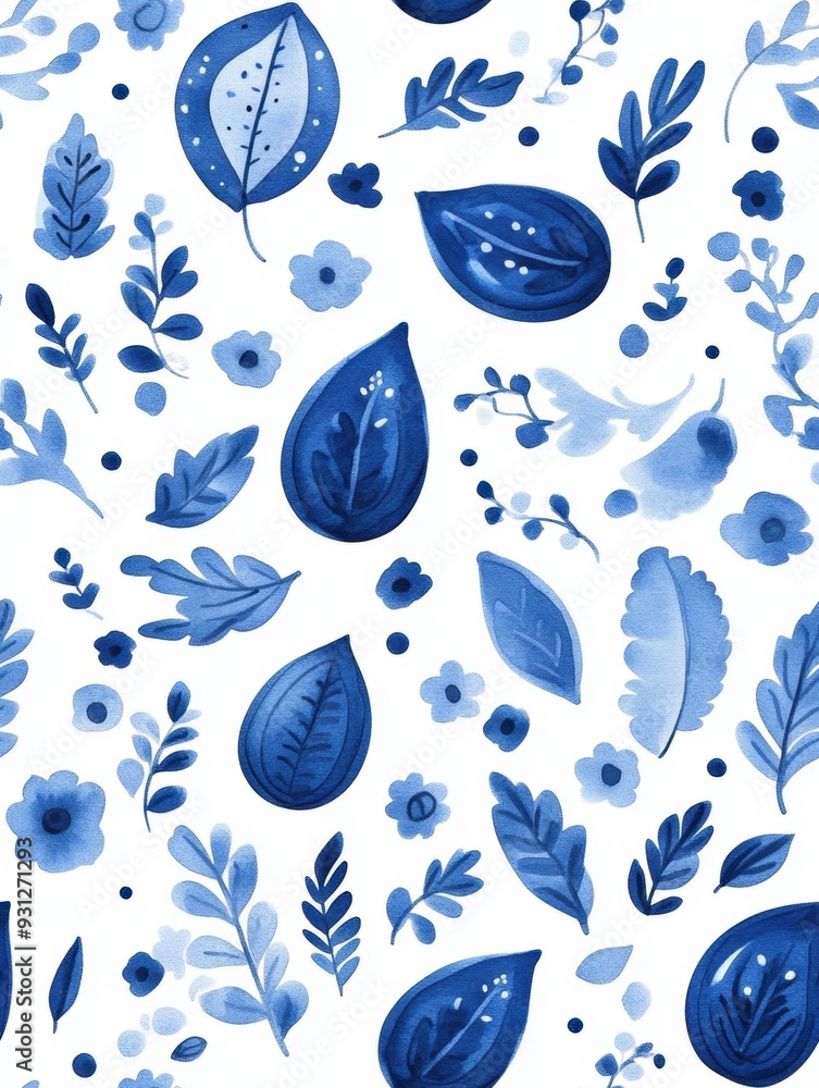 Intricate blue Boho mandala pattern in watercolor style, seamlessly repeating on a white background Intricate blue Boho mandala pattern in watercolor style, seamlessly repeating on a white background
