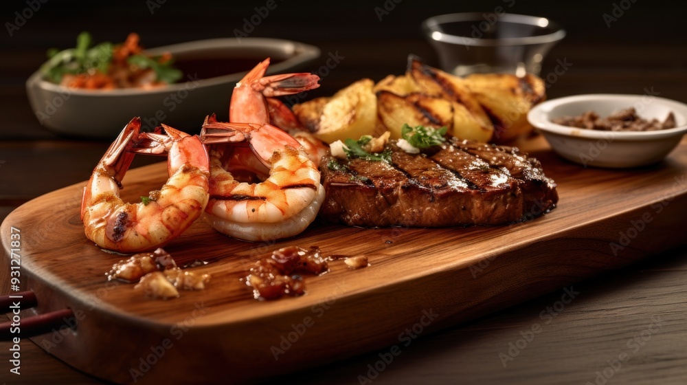 Grilled Steak with Shrimp and Potatoes Grilled Steak with Shrimp and Potatoes