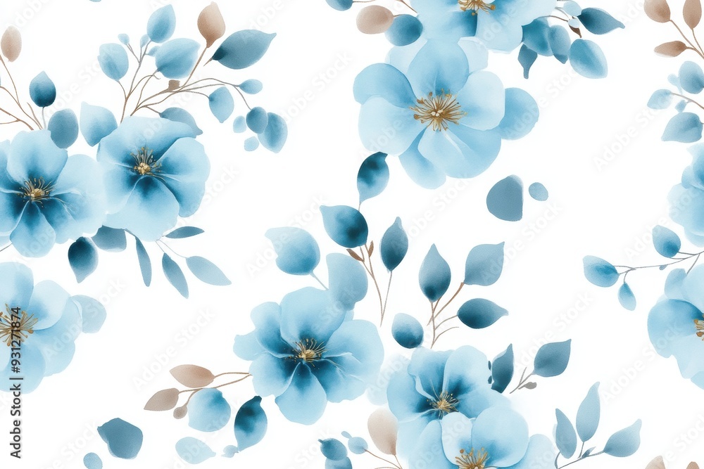 Intricate blue Boho mandala pattern in watercolor style, seamlessly repeating on a white background Intricate blue Boho mandala pattern in watercolor style, seamlessly repeating on a white background