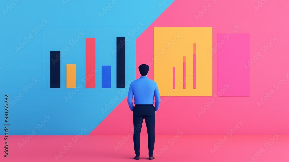 Business report analysis, person reviewing charts and graphs, 3D illustration Business report analysis, person reviewing charts and graphs, 3D illustration
