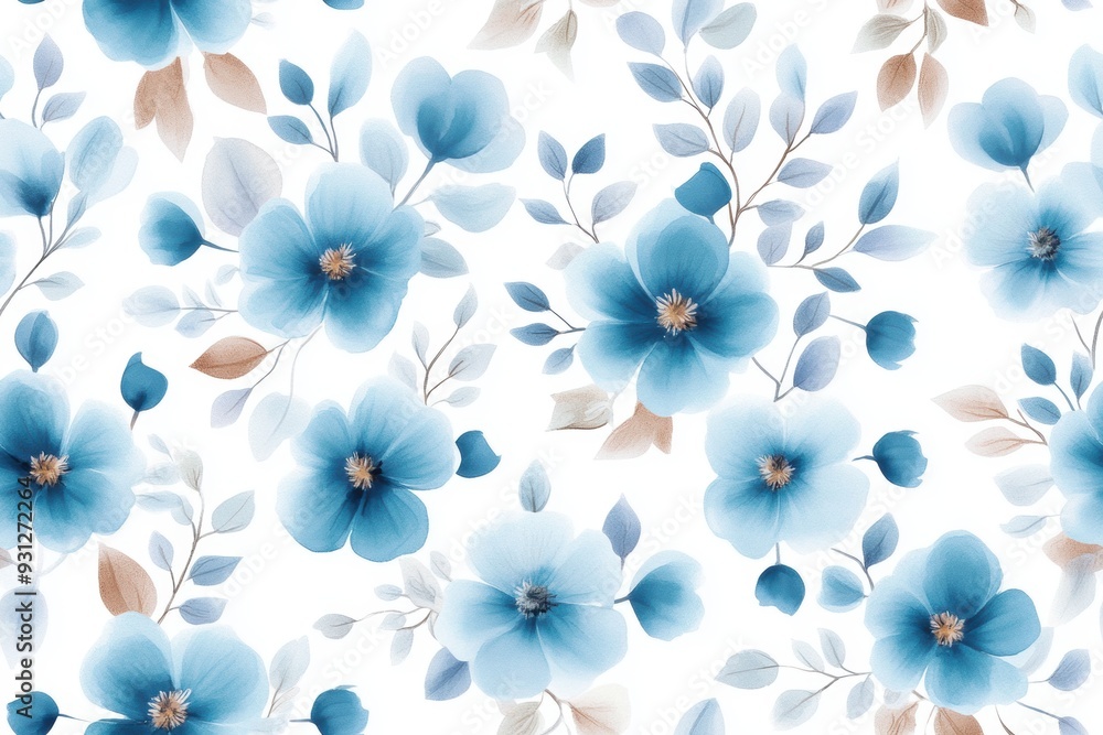 Intricate blue Boho mandala pattern in watercolor style, seamlessly repeating on a white background Intricate blue Boho mandala pattern in watercolor style, seamlessly repeating on a white background