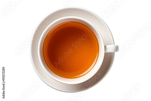 Top view cup of tea on transparent background