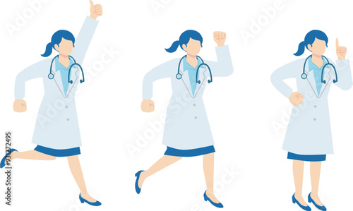 元気な白衣のお医者さんのベクターイラストポーズセット