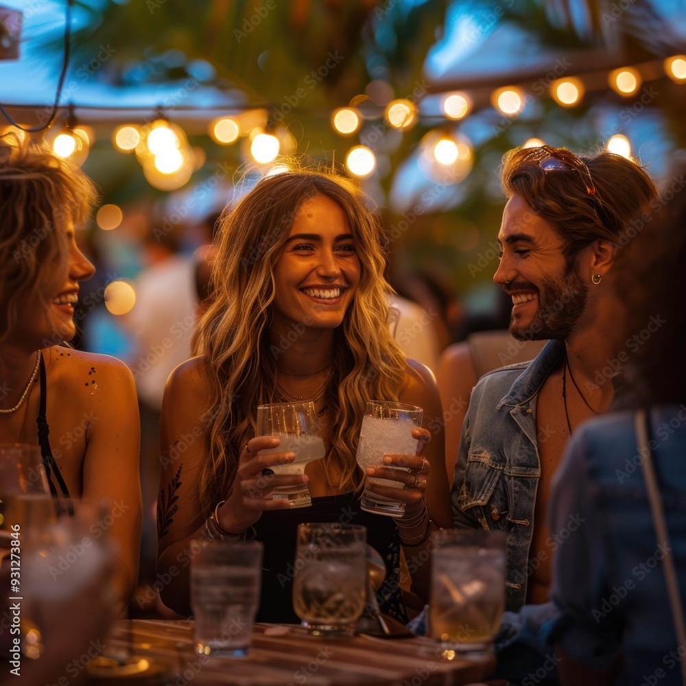 Friends laughing and enjoying drinks together. AI. Friends laughing and enjoying drinks together. AI.
