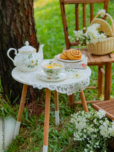 table and chairs in the garden