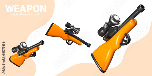 Vector rifle with sniper scope. Stylish modern firearm with orange butt