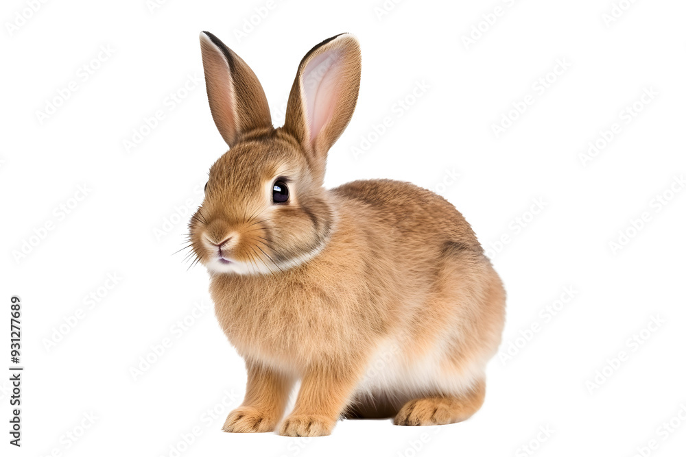 Obraz premium Side view cute brown rabbit isolated on transparent background