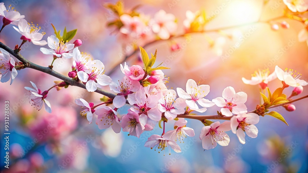 Closeup of a blooming tree branch with vibrant spring floral blossoms in nature Closeup of a blooming tree branch with vibrant spring floral blossoms in nature