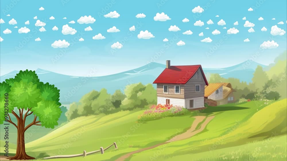 landscape with house and mountains landscape with house and mountains