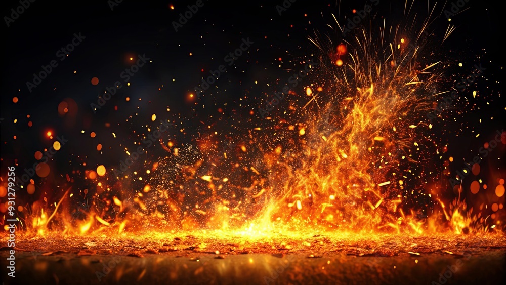 A stunning image of black background with fiery sparks flying A stunning image of black background with fiery sparks flying