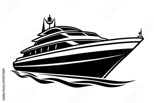 Luxurious yacht  logo design silhouette vector on a white background