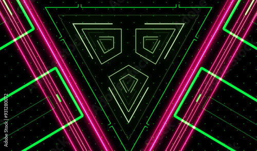 Obraz na płótnie Abstract retro cyber laser digital colorful with glowing neon lights technology background. w salonie