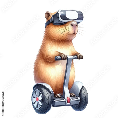 
capybara standing on a segway clip art watercolor 