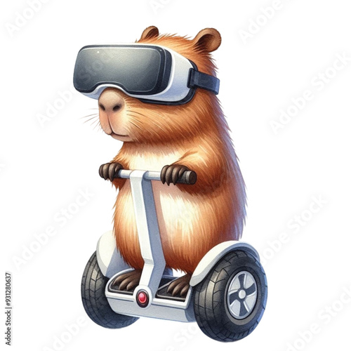 
capybara standing on a segway clip art watercolor 